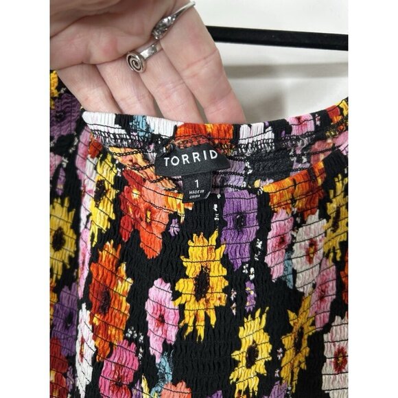 Torrid Dress Floral Maxi Challis Off Shoulder Ruffle Layered Smocking Size 1X - Picture 4 of 14